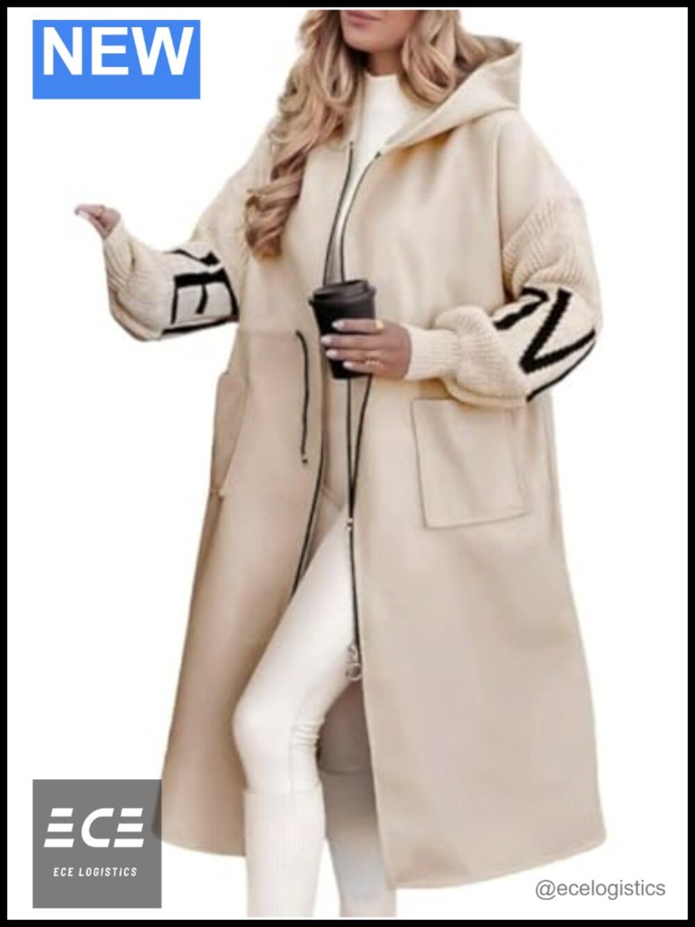 Wool Blend Trench Coat Zip Up Hooded Overcoat with Pockets